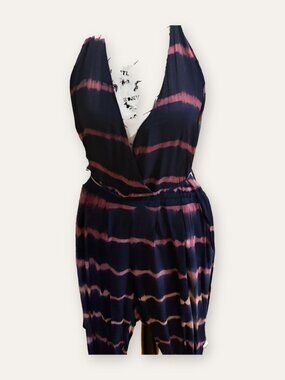 Navy tie-dye halter jumpsuit